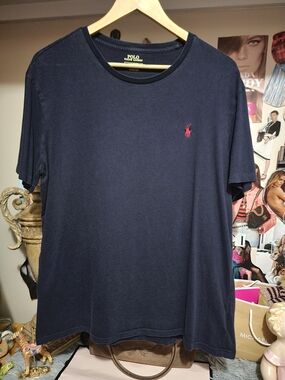 Polo by Ralph Lauren Men's Navy Crew Neck T-Shirt with Red Pony MEDIUM